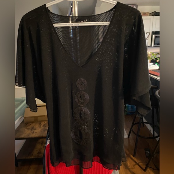 BLACK LILIBLEU SHEER SHORT SLEEVE WITH MAT SEQUENCE FRONT - Picture 5 of 6